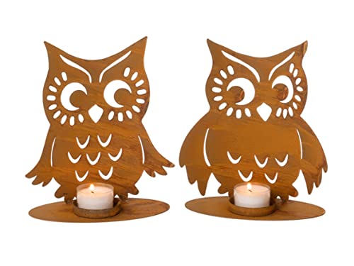 2er Set Teelichthalter Eule |Windlicht für Teelichter | Rost auf Stand | 16x18 cm 2er Set Teelichthalter Eule |Windlicht für Teelichter | Rost auf Stand | 16x18 cm von Dio only for you