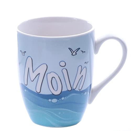 Dio only for you Becher 'Moin', blau/weiß, Porzellan, ca. 8 cm Ø x 10,5 cm H 345 ml Fassungsvermögen von Dio only for you