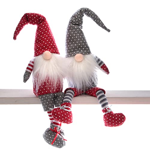 Dio only for you 2X Kantenhocker Wichtel | Stoffwichtel rot grau Punkte | Kantensitzer | 50 cm | Dekofigur Zierfigur von Dio only for you