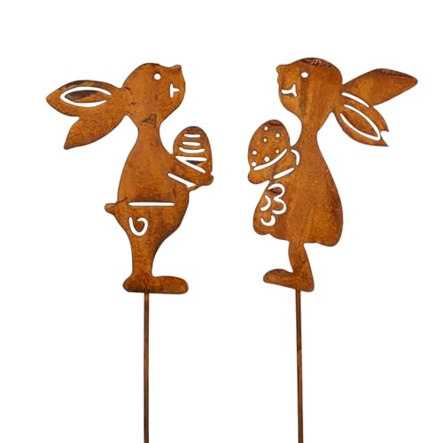 Dio only for you 2er Set Blumenstecker Hasenpaar mit Osterei | Hase Osterhase Gartenstecker | 10x35 cm von Dio only for you