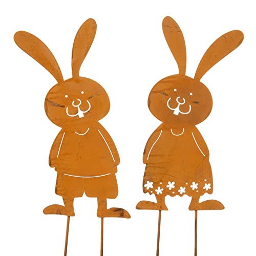 Dio only for you 2er Set Gartenstecker Hase und Häsin | Naturrost Blumenstecker Gartendeko | 34 cm von Dio only for you