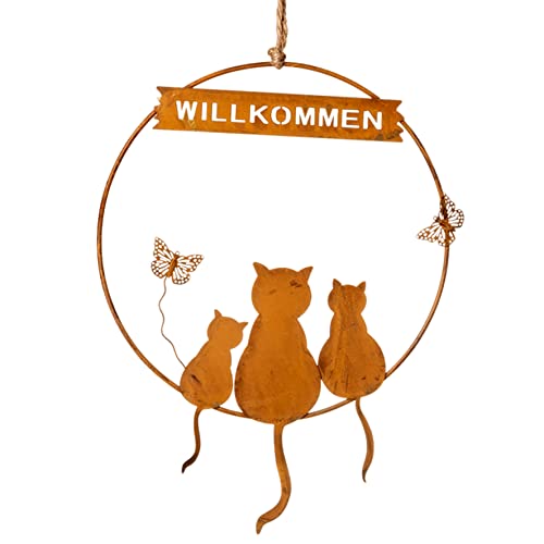 Dekohänger Katzen Willkommen | Metall Rost | 19x25 cm | Gartendeko Fensterdeko | Haus und Garten von dio only for you