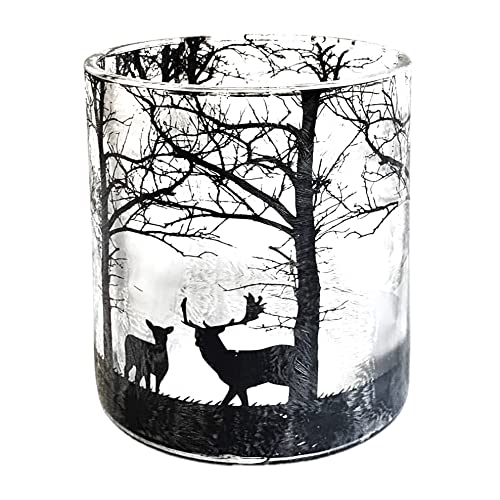 Dio only for you Glas-TEELICHT Windlicht Teelichtglas Kerzenglas Waldszene Weihnacht Silhouette, Relief, schwarz weiß, gefrostet 10 x 12,5 cm, 84820 von Dio only for you