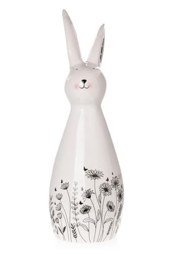 Dio only for you Hase schwarz weiß mit Blumen Motiv | Figur Osterhase Osterdeko Ostern | 30x14 cm | Dekofigur Zierfigur von Dio only for you