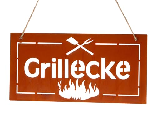Dio only for you Schild Grillecke | Grill Gartendeko | Dekohänger Metallschild Rost | 40x20 cm von dio only for you