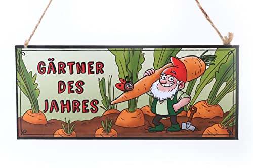 Dio only for you Schild Zwerg | Gärtner des Jahres | Gartenzwerg | Metallschild Hängedekoration Gartendeko | 30 cm von Dio only for you