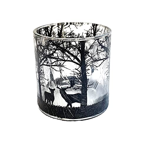 Glas-TEELICHT Windlicht Teelichtglas Kerzenglas Waldszene Weihnacht Silhouette, Relief, schwarz weiß, gefrostet 7 x 8 cm von Dio only for you