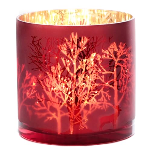 Großes Windlicht Wald | rot Gold Design | Glaswindlicht Glas Teelichthalter | 17 cm von Dio only for you