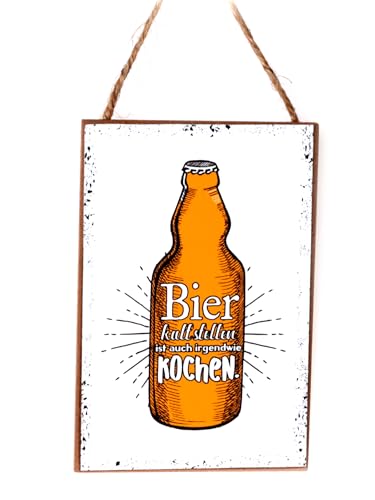 Schild Bier kaltstellen ist auch irgendwie kochen | Dekohänger Hängedeko Hänger | 15x10 cm von dio only for you