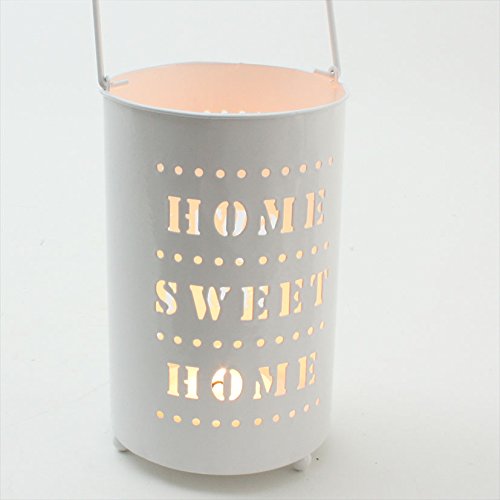 Windlicht "HOME Sweet HOME" 17 cm mit Henkel 33 cm-Metall weiß von Dio