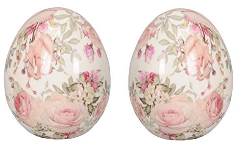 dekoratives frühlingshaftes Osterei Deko-Ei Keramik-Ei Keramik Motiv Rose in Creme-rosa (rosa mit Rosen, 2 x mittel ca. 12 cm hoch) von Dio