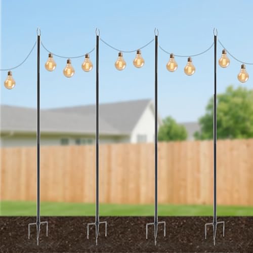 DioPaiB 3m Lange Lichterkettenstangen, 4 Stück Hängende Lichtstangen, Metallstangen mit Gabel, Lichtmasten für Außenlichterkette, Draußen Hängende Lichtmasten bis 5kg, für Gartens, Terrasse von DioPaiB