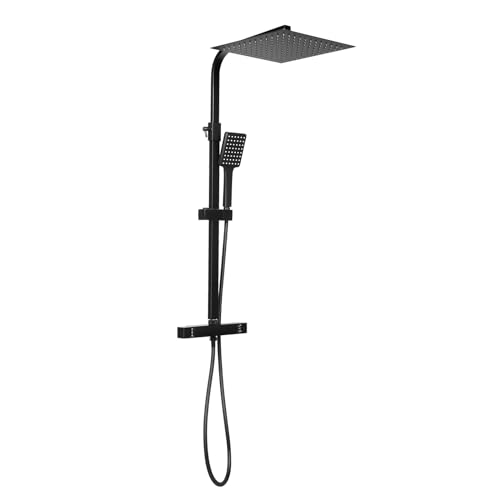 DioPaiB Duscharmatur Komplettset Duschsystem Duscharmatur Quadratische Regendusche 30x30cm Duschset Höhenverstellbar Wandmontage Handbrause Duschstange mit Thermostat, Schwarz DioPaiB Duscharmatur Komplettset Duschsystem Duscharmatur Quadratische Regendusche 30x30cm Duschset Höhenverstellbar Wandmontage Handbrause Duschstange mit Thermostat, Schwarz von DioPaiB