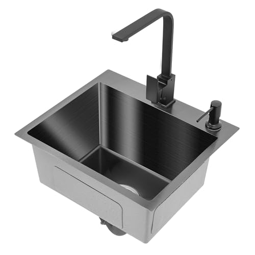 DioPaiB Edelstahl Spülbecken 45x40cm Küchenspüle mit Wasserhahn und Abtropfkorb Einbauspüle Schwarz Küche Spüle 1 Becken Moderne Küchenspüle Rechteckig Edelstahlspüle für Haushalten Restaurants von DioPaiB