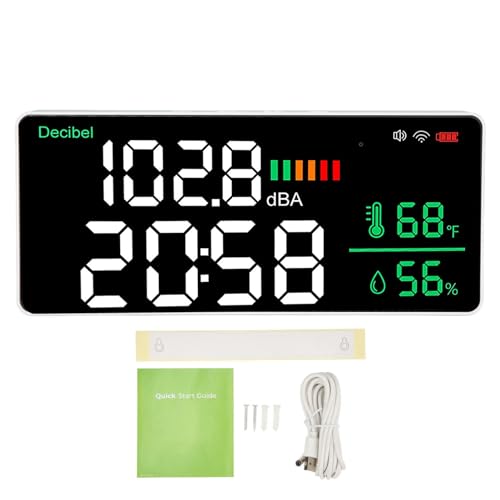 Dezibel-Messgerät, Uhr, LED-Schallmessgerät, Abs-LED-Dezibel-Messgerät, WLAN, Wandmontage, 11 Zoll, LED-Temperatur, Luftfeuchtigkeit, Zeitanzeige, Schallmessgerät für von Dioche