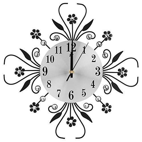 Diamant-Wanduhr zum Aufhängen, 35,1 cm, Blumenform, Eisen, Metall, Wanduhr mit Diamanten für Home Office von Dioche