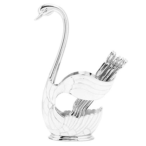 Dioche Dessertlöffel-Set, Kaffeelöffel-Ständer-Kit, Obstschaufel, Eleganter Schwanensockel, Niedliches Schleifen-Design, Polierte Oberfläche, Zucker, Eislöffel, Geschirr-Set,(Silber Weiss) von Dioche