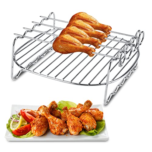 Dioche Doppelschicht Backen Grill, Grillständer, Edelstahl Heißluftfritteuse Zubehör, Ersatz BBQ Rack Doppelschicht Spieße Backblech Für Philips Air Fryer, Party-Kit von Dioche