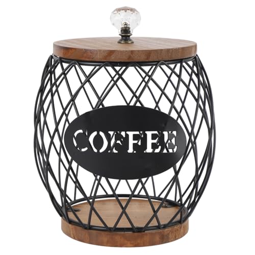 Dioche Obstförmige Kaffee -Schotenhalter mit Holzdeckel, Kompakter Arbeitsplatte Kaffee Lagerkorb für die Heimküche Organisation für Heimküche Dekoration (BLACK) von Dioche