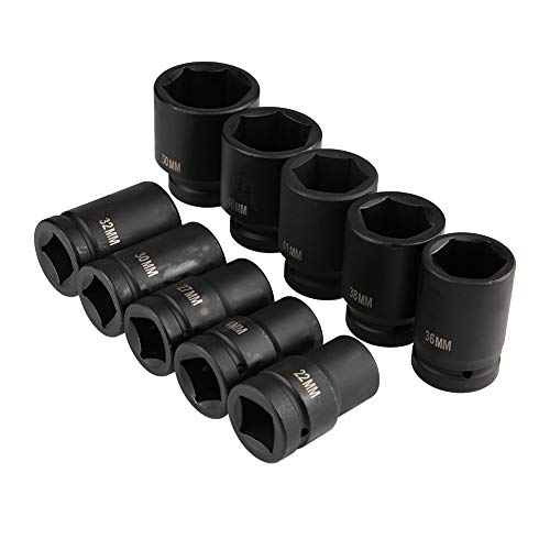 Drive Deep Impact Socket Set, 10 Stück 1 Zoll Drive Metric Deep Impact Socket Set Long Reach Impact Sockets 22 bis 50 mm von Dioche