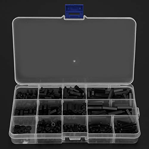 Dioche Schrauben M3, 320 Stück/Box schwarzer Nylon-Abstandshalter mit Sechskant-Abstandsschraube, M3-Mutter und Schraubensatz für Kommunikation, Galvanik, Bürogeräte und Elektronik von Dioche