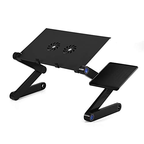Dioche Laptop-Ständer, zusammenklappbar, verstellbarer Laptop-Tisch aus Aluminium, Schreibtisch mit Maushalterung und 2 Kühlventilatoren für Bett Sofa (schwarz) von Dioche