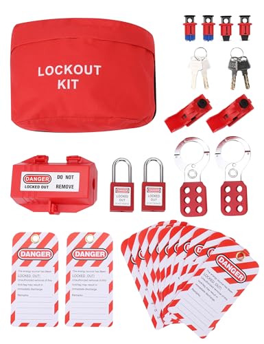 Lockout Tagout Kit für Elektrische Leistungsschalter Vorhängeschloss-Loto-Etiketten Hasps Medium Clamp On Circuit Breaker Lock-Set Kabelbinder Compliance für Industrielles Schlösser von Dioche