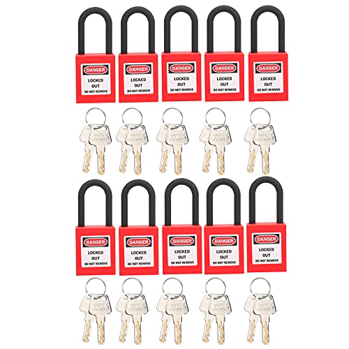 Lockout-Tagout-Schlösser 10 Sätze Lockout-Schloss 2 Schlüssel Pro Schloss Staubdichtes Nylon-Sicherheitsvorhängeschloss aus Nylon für Lock-Out-Tag-Out(rot) von Dioche