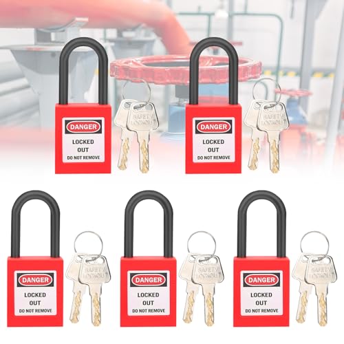 Lockout-Tagout-Schlösser 5 Sätze Lockout-Schloss 2 Schlüssel Pro Schloss Staubdichtes Nylon-Sicherheitsvorhängeschloss aus Nylon für Lock-Out-Tag-Out(rot) von Dioche