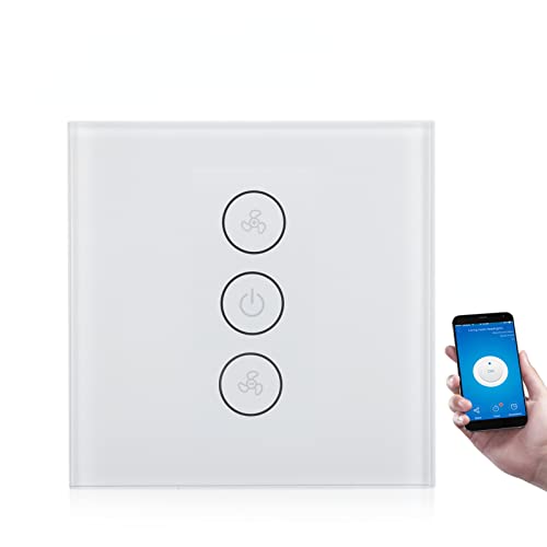 Smart Fan Switch WiFi Lichtschalter Sprachsteuerung Lichtschalter Fernbedienung Home Smart Switch Gehärtetes Glas Touch Switch Unterstützung für TUYA(Weiß) von Dioche