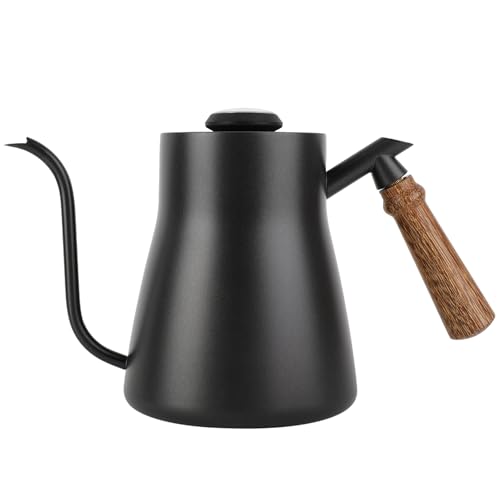 Dioche Wasserkocher Schwanenhals, 850 ml Edelstahl Kaffeekessel mit Schwanenhals und Holzgriff für Zuhause, Küche, Büro, Café und Teestube (mit Fieberthermometer) von Dioche