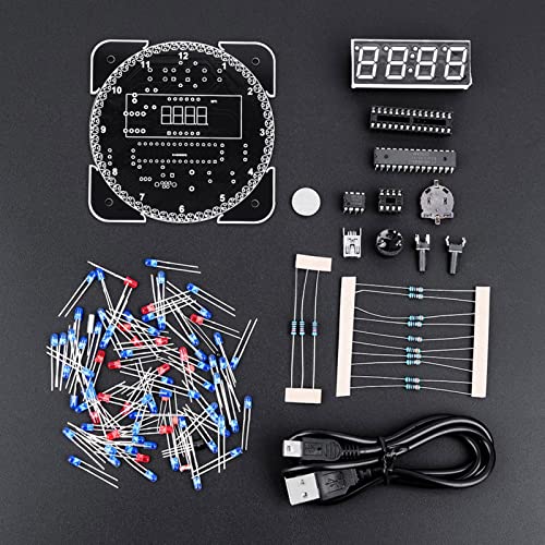 Uhr-Kit, Uhr-Suite, Kunststoff, DIY-Lichtsteuerung, Rotation, Digitale LED, Elektronische Temperatur, Uhr-Kit, Suite mit USB-Kabel, Blau (Grüne Teile + Netzkabel) von Dioche