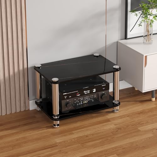 1/2/3/4-stufiger Audio-Rack-Turm, AV-Medienständer Aus Glas Und Edelstahl Für Heimkino Und HiFi-System, Audio-Schrank Und Stereo-Rack Für Das Wohnzimmer(Black,2 Tier) von Diodceraic