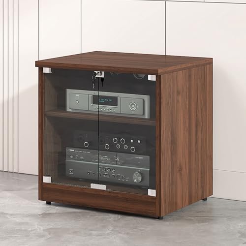 AV-Medienschrank - Stereoanlagenschrank mit Türen aus Sicherheitsglas, Kabelmanagement und verstellbaren Regalböden, für Unterhaltungselektronik und Komponenten(Walnut,60cm/23.6in) von Diodceraic