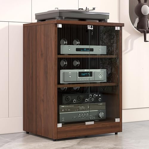 AV-Medienschrank - Stereoanlagenschrank mit Türen aus Sicherheitsglas, Kabelmanagement und verstellbaren Regalböden, für Unterhaltungselektronik und Komponenten(Walnut,80cm/31.5in) von Diodceraic