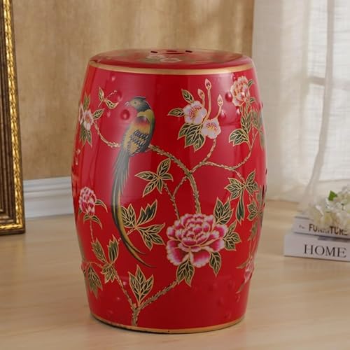 Diodceraic Chinesischer Trommelhocker Blumen & Schmetterlinge Gartenhocker Dekorativer Innen- und Außengartenhocker für Garten, Terrasse, Hinterhof(A) von Diodceraic