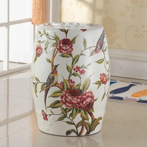 Diodceraic Chinesischer Trommelhocker Blumen & Schmetterlinge Gartenhocker Dekorativer Innen- und Außengartenhocker für Garten, Terrasse, Hinterhof(D) von Diodceraic