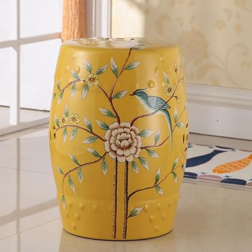 Diodceraic Chinesischer Trommelhocker Blumen & Schmetterlinge Gartenhocker Dekorativer Innen- und Außengartenhocker für Garten, Terrasse, Hinterhof(K) von Diodceraic