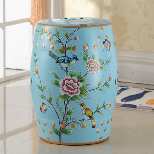 Diodceraic Chinesischer Trommelhocker Blumen & Schmetterlinge Gartenhocker Dekorativer Innen- und Außengartenhocker für Garten, Terrasse, Hinterhof(Q) von Diodceraic