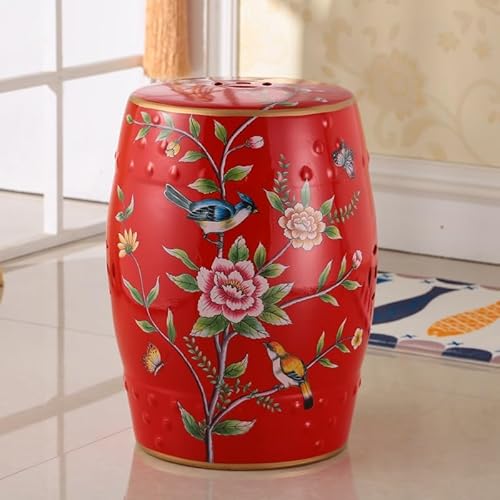 Diodceraic Chinesischer Trommelhocker Blumen & Schmetterlinge Gartenhocker Dekorativer Innen- und Außengartenhocker für Garten, Terrasse, Hinterhof(R) von Diodceraic