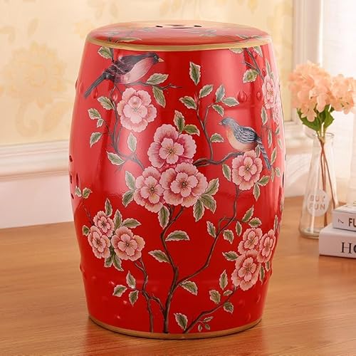 Diodceraic Chinesischer Trommelhocker Blumen & Schmetterlinge Gartenhocker Dekorativer Innen- und Außengartenhocker für Garten, Terrasse, Hinterhof(T) von Diodceraic