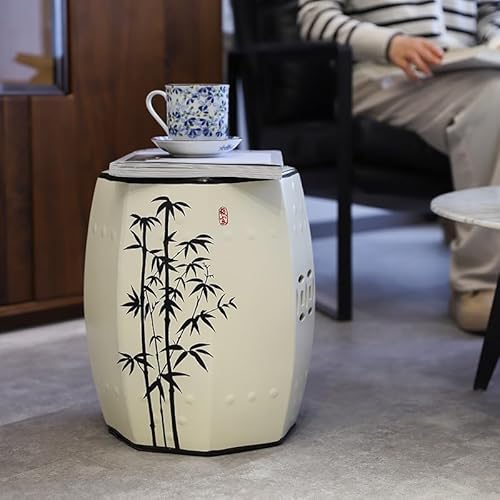 Diodceraic Chinesischer keramischer Trommelhocker, handbemalter Gartenhocker mit Blumen und Schmetterlingen für Innen- und Außenpatio(A) von Diodceraic