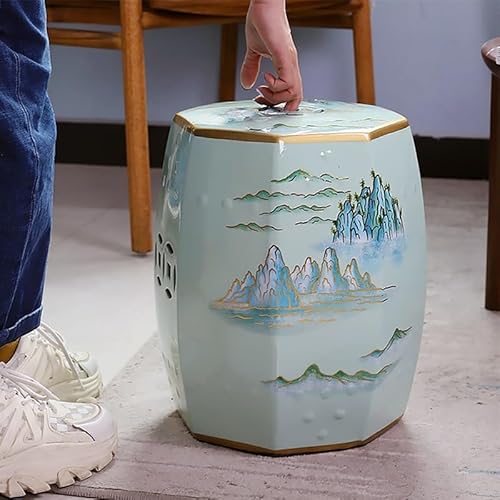 Diodceraic Chinesischer keramischer Trommelhocker, handbemalter Gartenhocker mit Blumen und Schmetterlingen für Innen- und Außenpatio(B) von Diodceraic