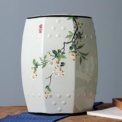 Diodceraic Chinesischer keramischer Trommelhocker, handbemalter Gartenhocker mit Blumen und Schmetterlingen für Innen- und Außenpatio(C) von Diodceraic