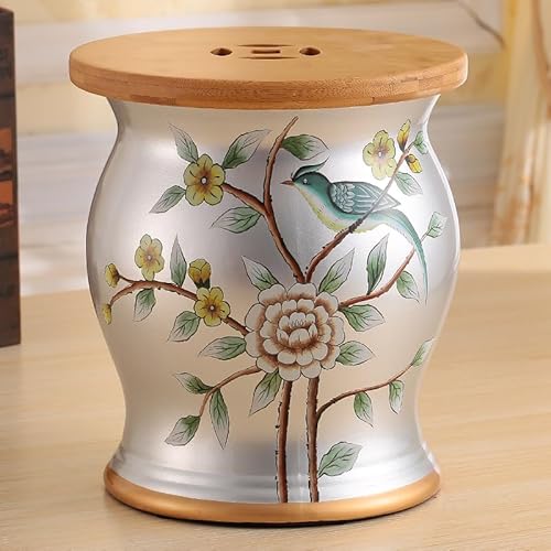 Diodceraic Chinesischer keramischer Trommelhocker - Dekorativer Gartenhocker Handgemalter glasierter Gartensitz für Innen- und Außenterrasse, Gartendekoration(H) von Diodceraic