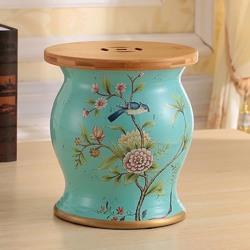 Diodceraic Chinesischer keramischer Trommelhocker - Dekorativer Gartenhocker Handgemalter glasierter Gartensitz für Innen- und Außenterrasse, Gartendekoration(X) von Diodceraic