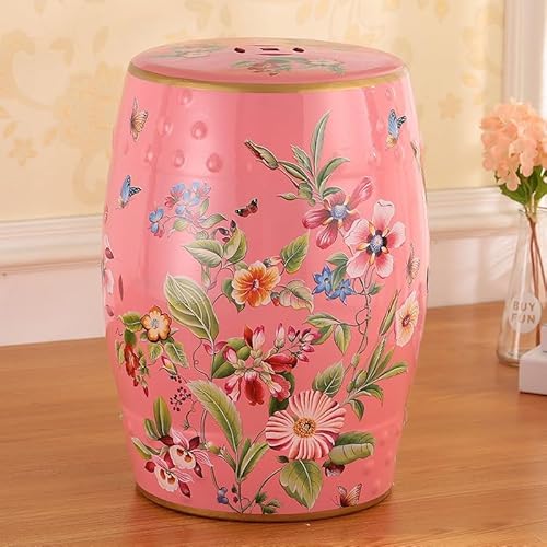 Diodceraic Deko-Hocker Im Chinesischen Stil Aus Keramik Mit Blumen- & Schmetterlingsmotiv Gartenhocker Bohemian Keramik-Gartenhocker Für Badezimmer, Wintergarten, Terrasse(H) von Diodceraic