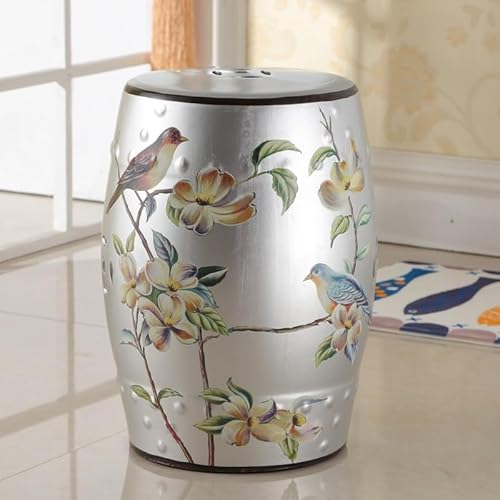 Diodceraic Deko-Hocker Im Chinesischen Stil Aus Keramik Mit Blumen- & Schmetterlingsmotiv Gartenhocker Bohemian Keramik-Gartenhocker Für Badezimmer, Wintergarten, Terrasse(M) von Diodceraic