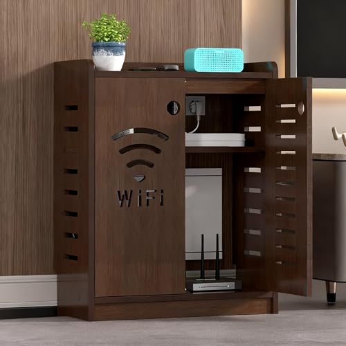 Diodceraic Freistehender WiFi-Router-Aufbewahrungsschrank, Organisierer Für Steckdosenleiste Und Kabelmanagement, Doppeldeck-Regal Für Zu Hause Und Büro(Brown,50x60x25cm) von Diodceraic