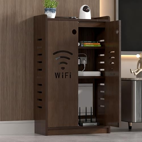 Diodceraic Freistehender WiFi-Router-Aufbewahrungsschrank, Organisierer Für Steckdosenleiste Und Kabelmanagement, Doppeldeck-Regal Für Zu Hause Und Büro(Brown,50x80x25cm) von Diodceraic